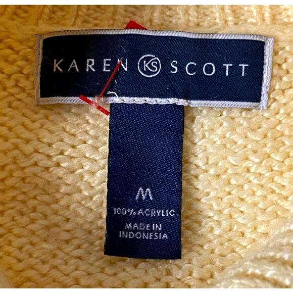 Karen Scott Cable Knit Sweater Women Size M Yellow Heavy Knit Collared NWOT Read - Picture 7 of 11